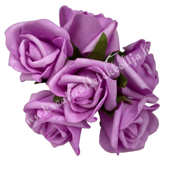 Betűzős polifoam rózsacsokor, lila, 21 cm, 6 szál/csokor