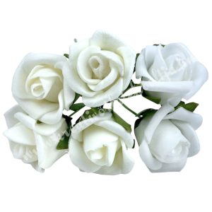 Polifoam rózsacsokor, fehér-krém, 14 cm, 6 db/csokor
