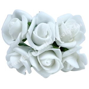 Polifoam rózsacsokor, fehér, 14 cm, 6 db/csokor