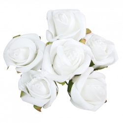   Betűzős, polifoam fehér rózsacsokor levéllel, 6 db/csokor