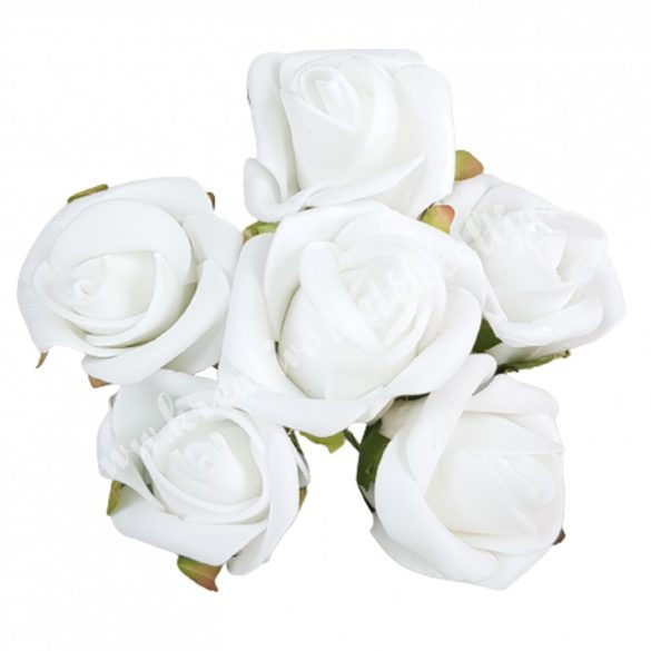 Betűzős polifoam fehér rózsacsokor levéllel, 6 db/csokor