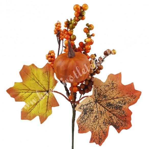 Beszúrós dísz, őszi pick tökkel, bogyókkal, narancssárga, 18x21 cm