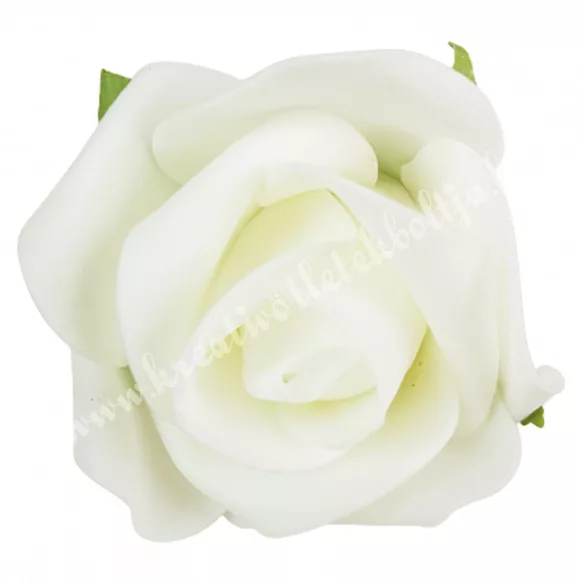 Polifoam rózsafej levéllel, krém, 6 cm