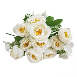 Angol rózsa csokor, fehér, kb. 32 cm