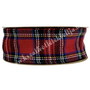 Karácsonyi szalag, kockás, drótos szélű, 4 cm (214)