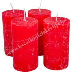 Rusztikus gyertya, piros, 4x7,5 cm, 4 db/csomag