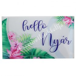Akril tábla, "Hello Nyár", virággal, 8x5 cm
