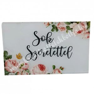 Akril tábla, téglalap, "Sok Szeretettel", 8x5 cm