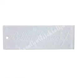   Akril tábla, téglalap, átlátszó alapon, fehér, "Boldog Karácsonyt",  10x3,5 cm