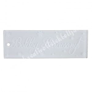 Akril tábla, téglalap, átlátszó alapon, fehér, "Boldog Karácsonyt",  10x3,5 cm