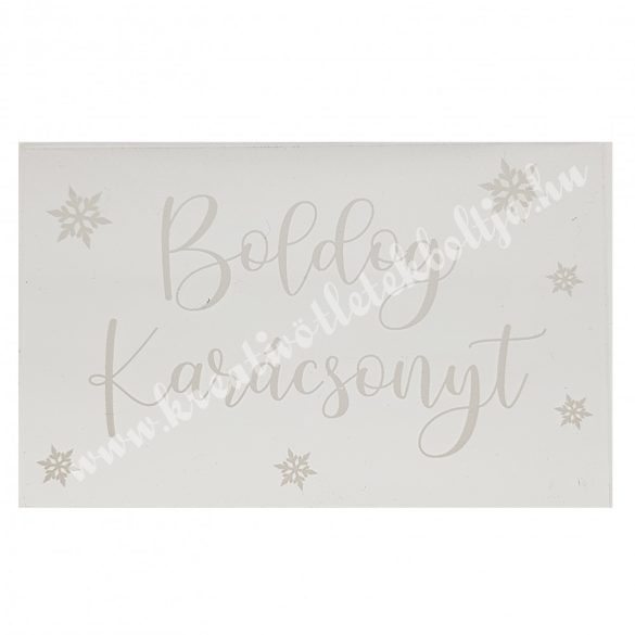 Akril tábla, téglalap, átlátszó alapon, fehér, "Boldog Karácsonyt", 8x5 cm
