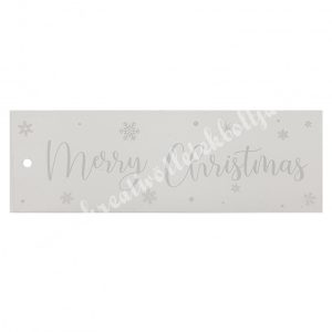 Akril tábla, téglalap, átlátszó alapon, fehér, "Merry Christmas",  10x3,5 cm