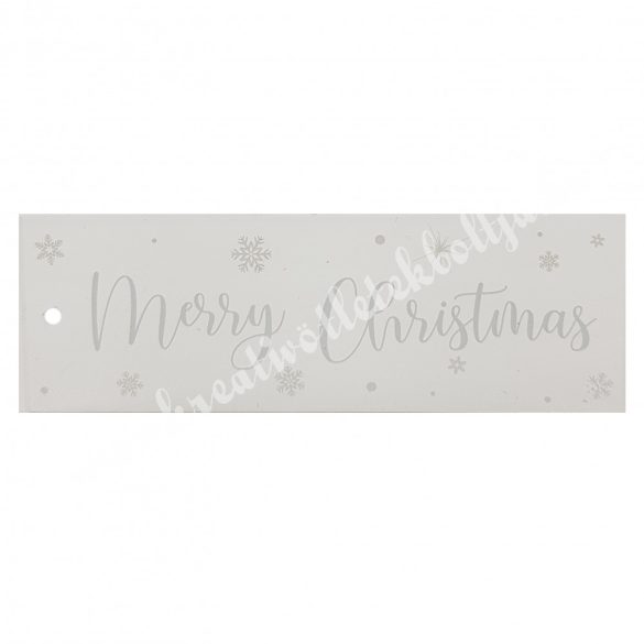 Akril tábla, téglalap, átlátszó alapon, fehér, "Merry Christmas",  10x3,5 cm