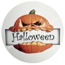 Fa tábla, kerek, Halloween felirattal, 7 cm