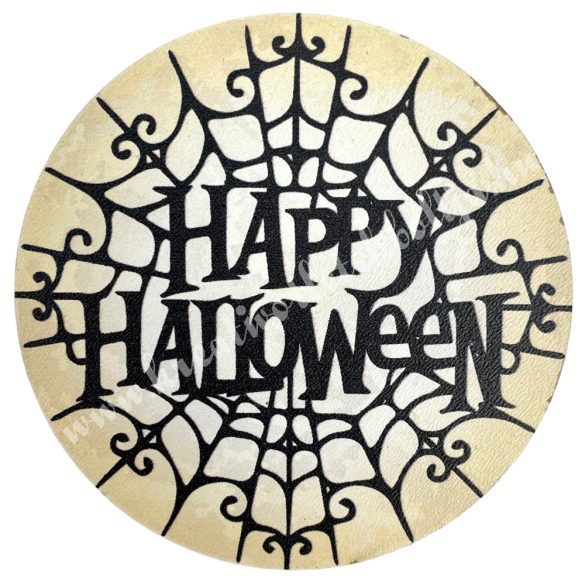 Fa tábla, kerek, Happy Halloween felirattal, 7 cm