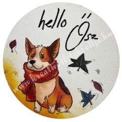 Fa tábla, kerek, "Hello Ősz" felirattal, 7 cm