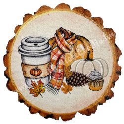 Fa tábla, kerek, őszi motívumok, 5,5 cm