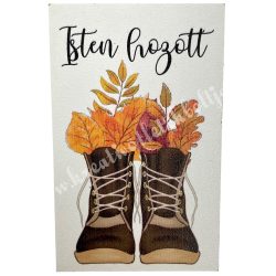   Fa tábla, bakancs, "Isten hozott" felirattal, 5x8 cm