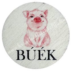 Fa tábla, kerek, búék felirattal, 3 cm