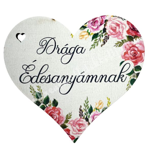 Fa tábla, szív, "Drága Édesanyámnak", 7,7x7 cm