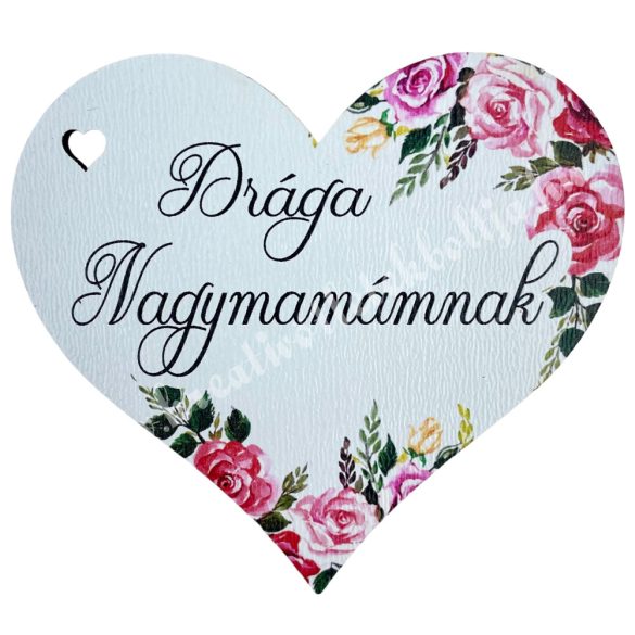 Fa tábla, szív, "Drága Nagymamámnak", 7,7x7 cm