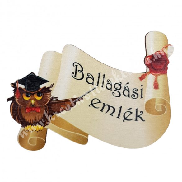 Fa tábla, bagollyal, "Ballagási emlék", 10x8,5 cm