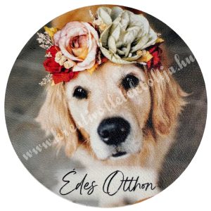Fa tábla kutyával, "Édes otthon", kerek, 7 cm