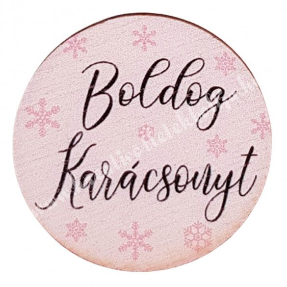 Fa tábla, kerek, "Boldog Karácsonyt", rózsaszín, 3 cm