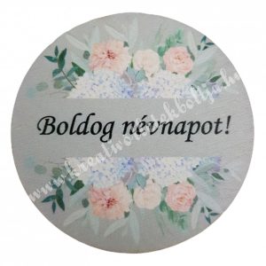 Fa tábla, kerek, szürke, "Boldog névnapot", 7 cm