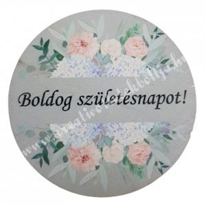 Fa tábla, kerek, szürke, "Boldog születésnapot", 7 cm