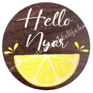 Fa tábla, kerek, citrom, "Hello Nyár", 7 cm