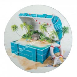 Fa tábla, kerek, kincsesládával, 5 cm