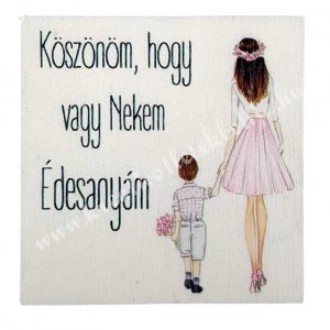 Fa tábla, "Köszönöm, hogy..., kisfiúval, 5,7x5,7 cm