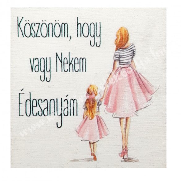 Fa tábla, "Köszönöm, hogy..., kislánnyal, 5,7x5,7 cm
