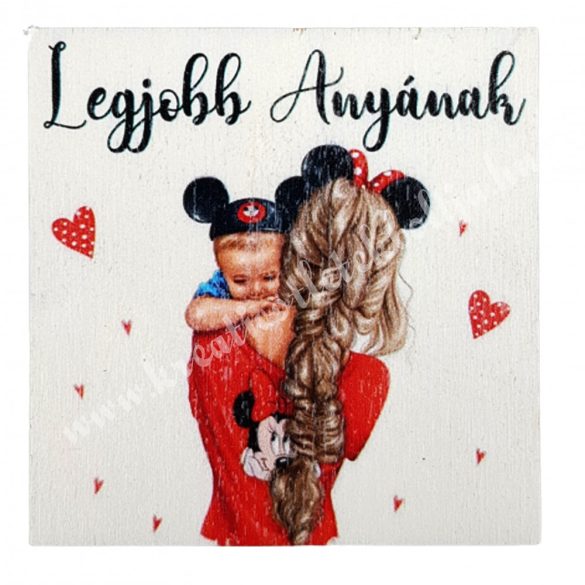 Fa tábla, "Legjobb Anyának", piros, 5,7x5,7 cm