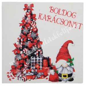 Fa tábla, manó fenyőfával, "Boldog Karácsonyt", 7x7 cm