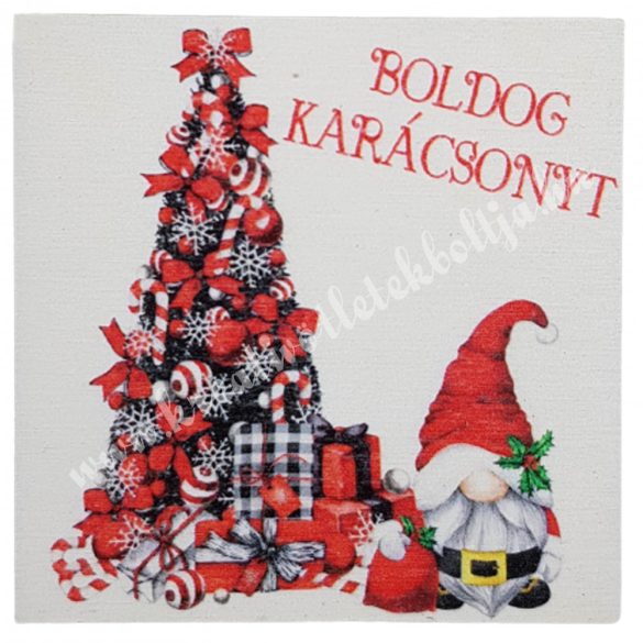 Fa tábla, manó fenyőfával, "Boldog Karácsonyt", 7x7 cm