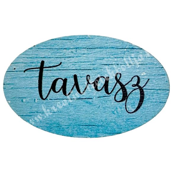 Fa tábla, ovális, "Tavasz", kék, 4x2,5 cm