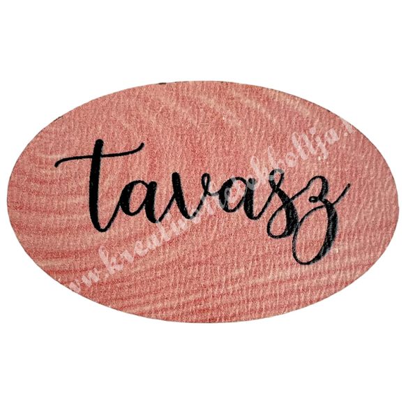 Fa tábla, ovális, "Tavasz", korall, 4x2,5 cm