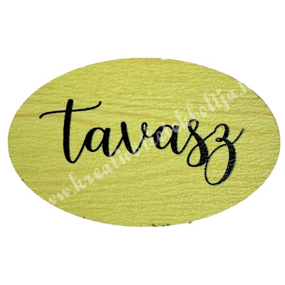 Fa tábla, ovális, "Tavasz", sárga, 4x2,5 cm