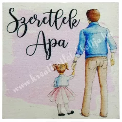 Fa tábla, "Szeretlek Apa" kislánnyal, 5,8 cm