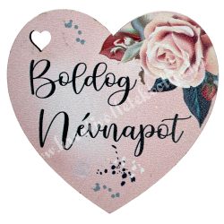 Fa tábla, szív, "Boldog Névnapot", 5x5 cm