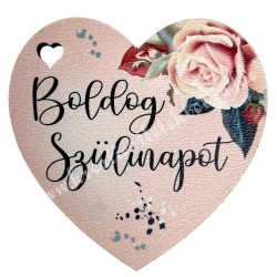 Fa tábla, szív, "Boldog Szülinapot", 5x5 cm