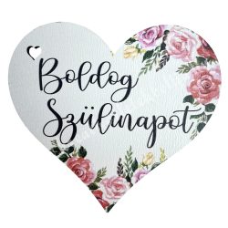 Fa tábla, szív, "Boldog Szülinapot", 7,5x7 cm