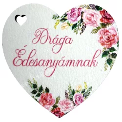 Fa tábla, szív, "Drága Édesanyámnak", 5x5 cm