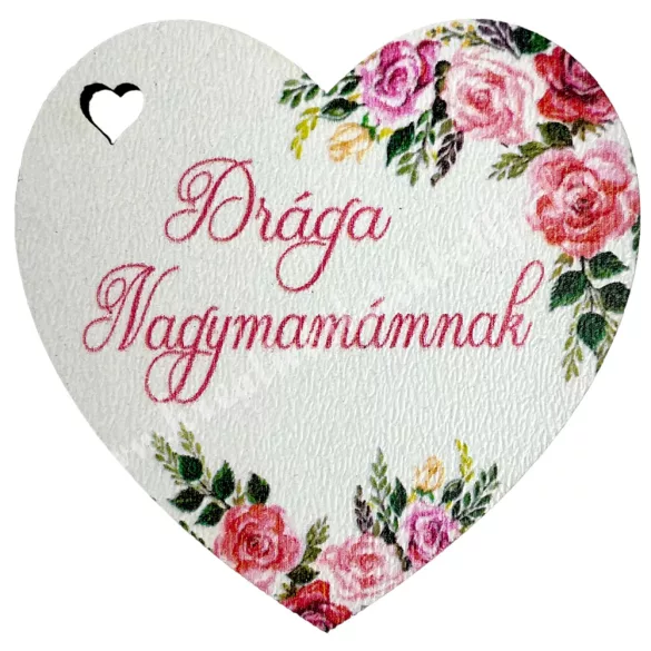 Fa tábla, szív, "Drága Nagymamámnak", 5x5 cm