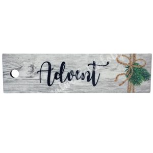 Fa tábla, téglalap, "Advent" fenyőfával, szürke, 7,5x2 cm