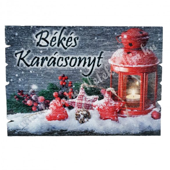 Fa tábla, "Békés Karácsonyt", téglalap, 9x6,5 cm
