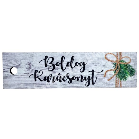 Mdf tábla, téglalap, Boldog karácsonyt felirattal, 7,5x2 cm
