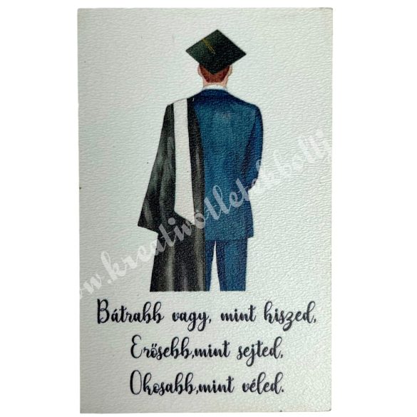 Fa tábla, téglalap, ballagó fiú, 5x8 cm